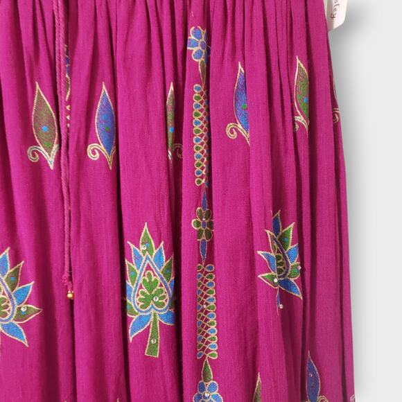 Royal Paisley Pink Floral Sequins Maxi Skirt Large Boho Gypsy Hippie Flowy NWT - Picture 4 of 12
